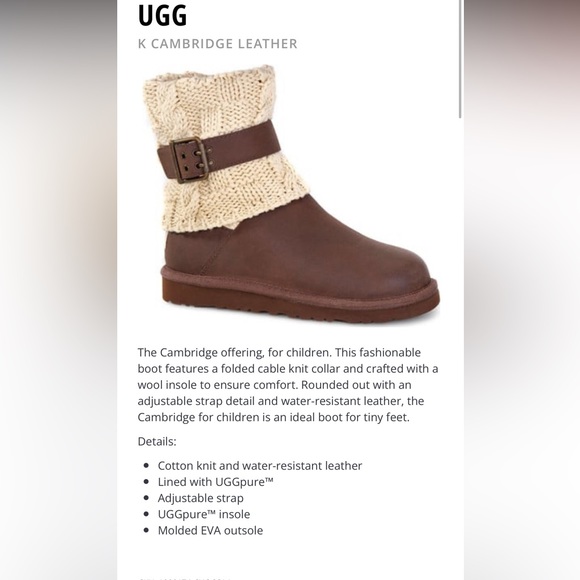 Brand new with box UGG K Cambridge Leather boots in size 2 in chestnut colour - Picture 5 of 5